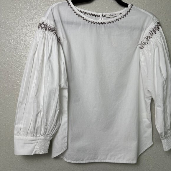 Madewell White Embroidered Puff-Sleeve Blouse Sz M Flowy Boho Romantic Top NWT - Picture 6 of 13